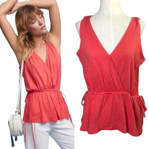 Anthropologie Pure + Good Becka Tank Top Surplice Jersey‎ Drawstring Red Size XS